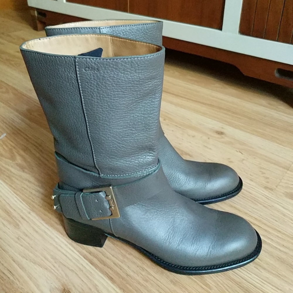 Chloe Grey Leather Calf Boots